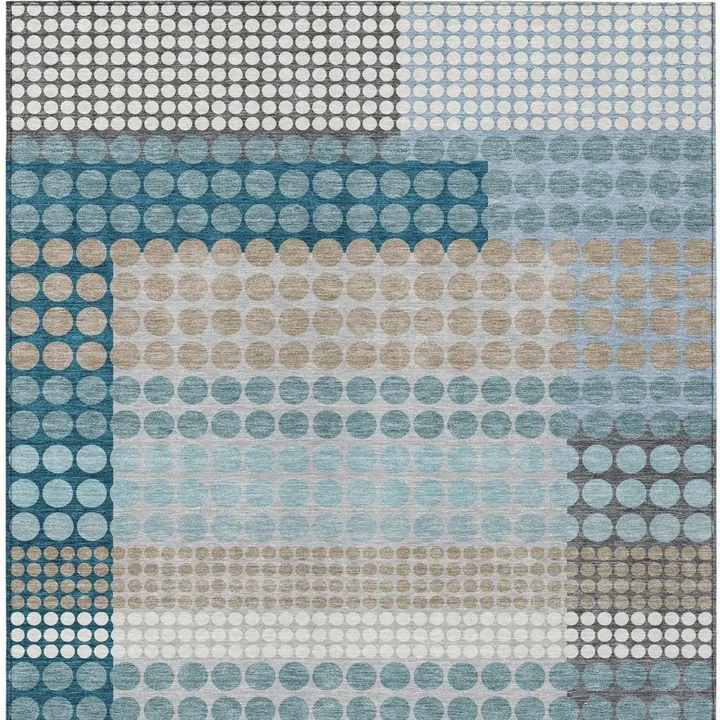 5' X 8' Teal Blue And Gray Geometric Washable Indoor Outdoor Area Rug Homeroots Outdoor