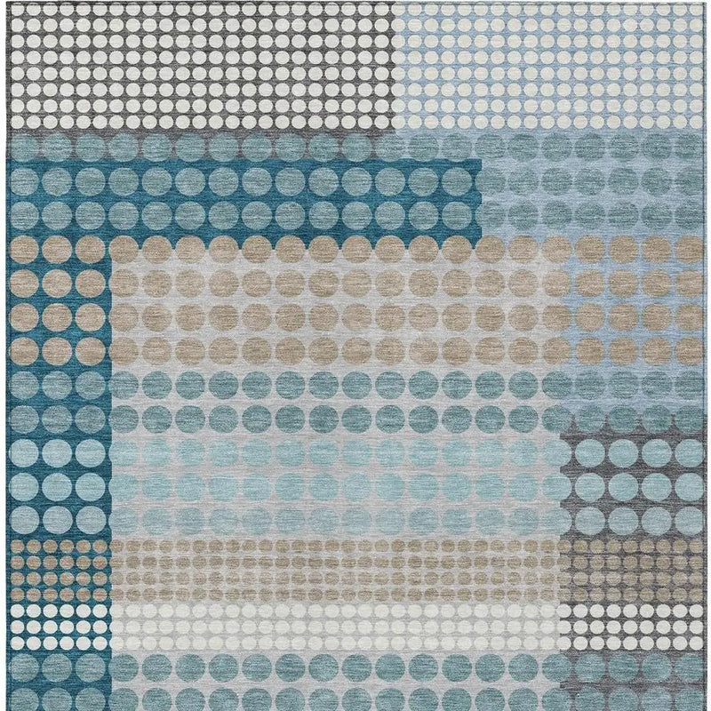 5' X 8' Teal Blue And Gray Geometric Washable Indoor Outdoor Area Rug Homeroots Outdoor