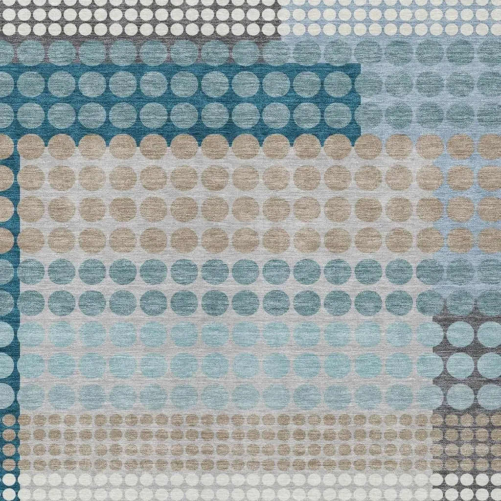 5' X 8' Teal Blue And Gray Geometric Washable Indoor Outdoor Area Rug Homeroots Outdoor