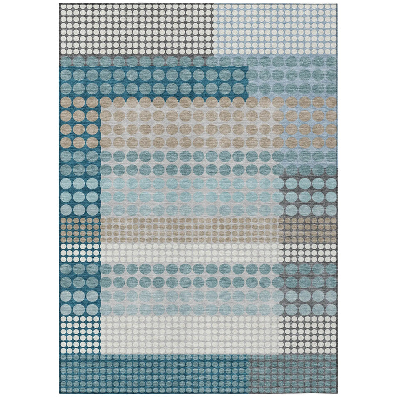 5' X 8' Teal Blue And Gray Geometric Washable Indoor Outdoor Area Rug Homeroots Outdoor