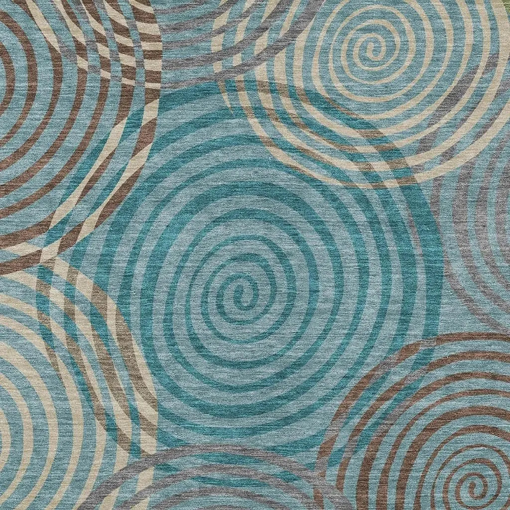 5' X 8' Teal Blue And Gray Geometric Washable Indoor Outdoor Area Rug Homeroots Outdoor