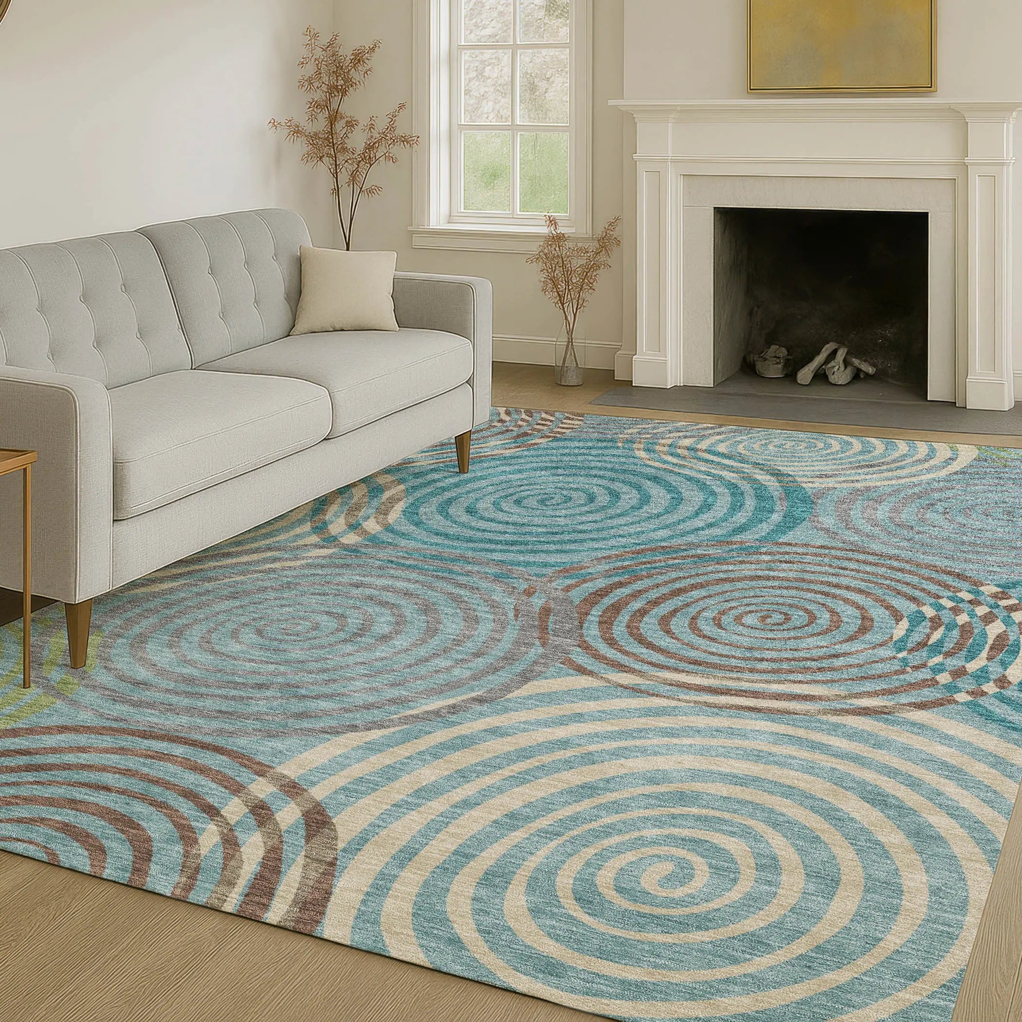 5' X 8' Teal Blue And Gray Geometric Washable Indoor Outdoor Area Rug Homeroots Outdoor