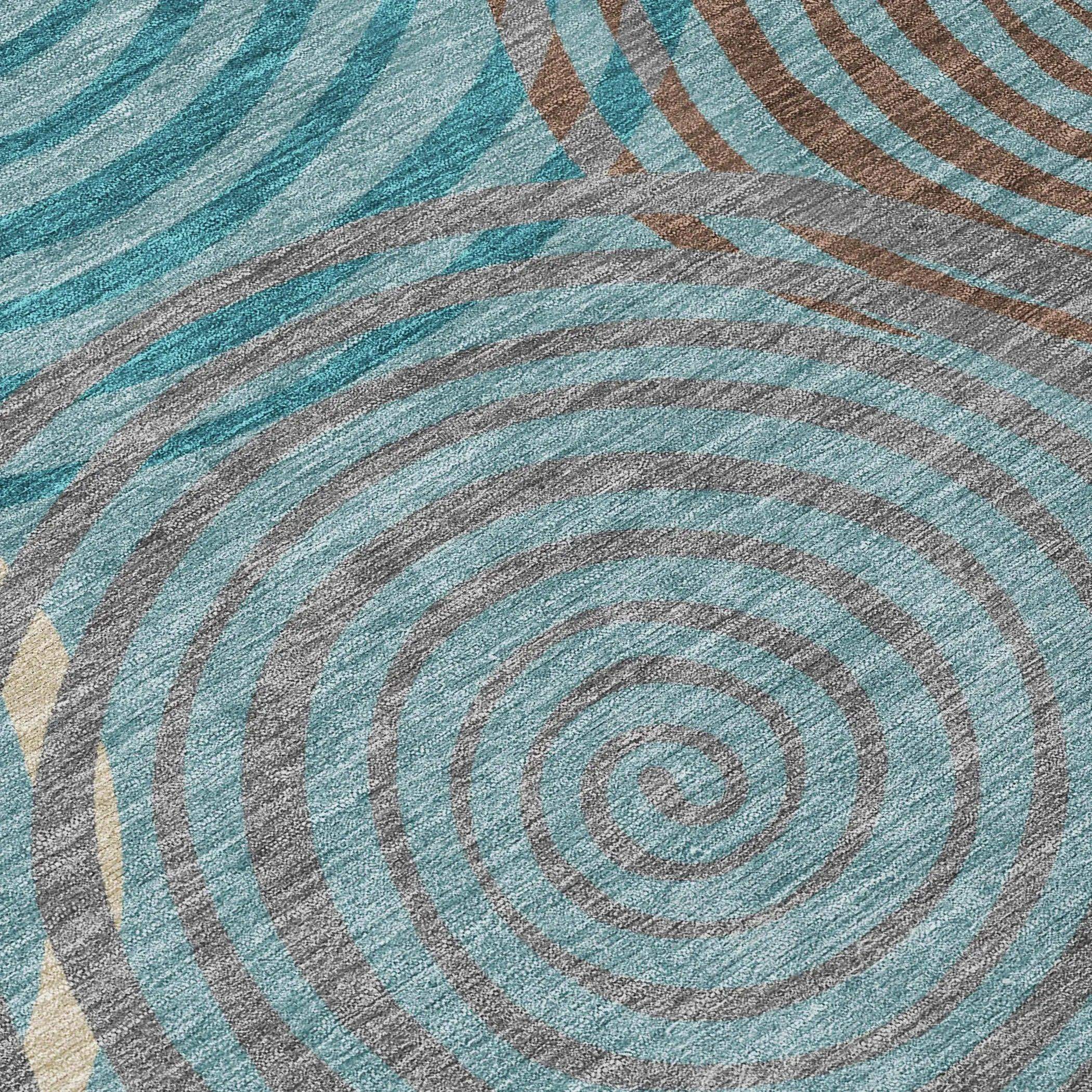 5' X 8' Teal Blue And Gray Geometric Washable Indoor Outdoor Area Rug Homeroots Outdoor