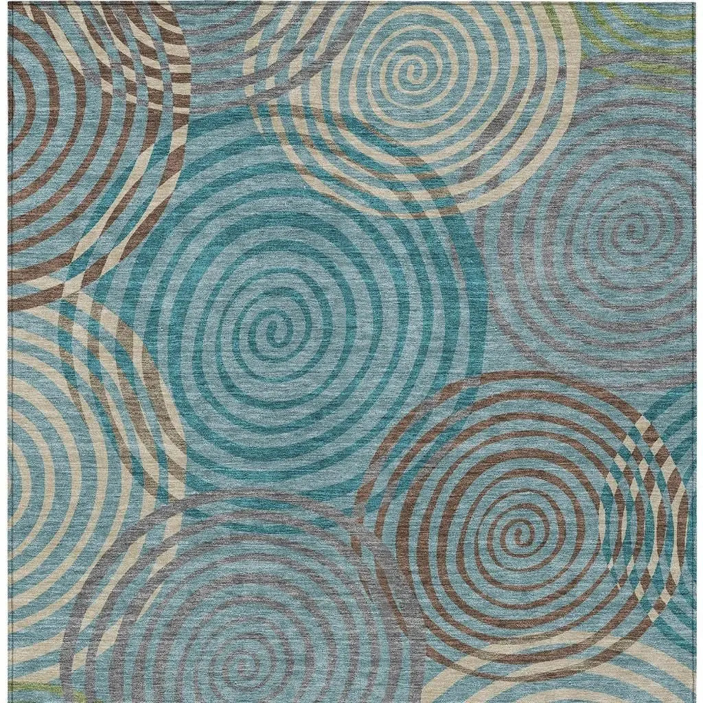5' X 8' Teal Blue And Gray Geometric Washable Indoor Outdoor Area Rug Homeroots Outdoor