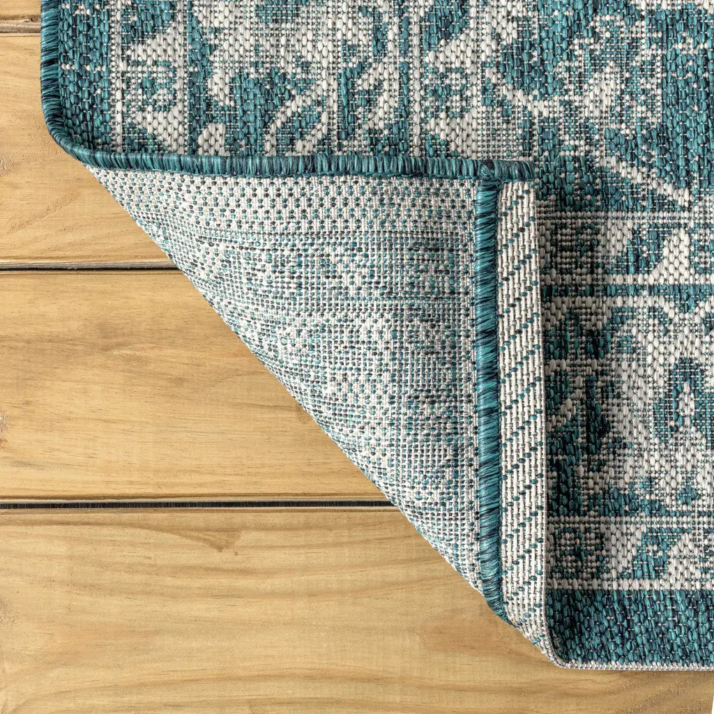 5' X 8' Teal Blue And Gray Medallion Indoor Outdoor Area Rug Homeroots Outdoor