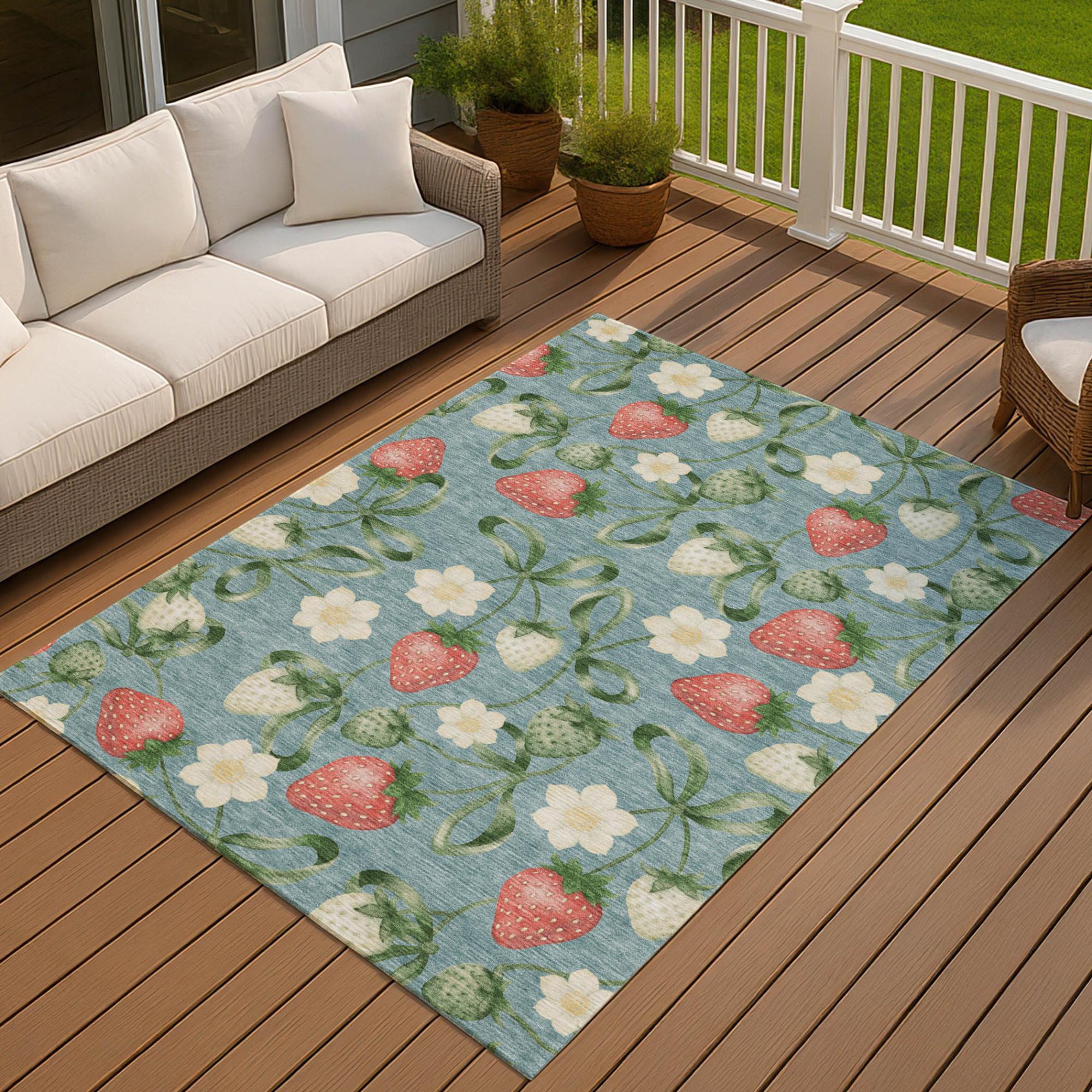 5' X 8' Teal Blue And Green Floral Washable Indoor Outdoor Area Rug Homeroots Outdoor