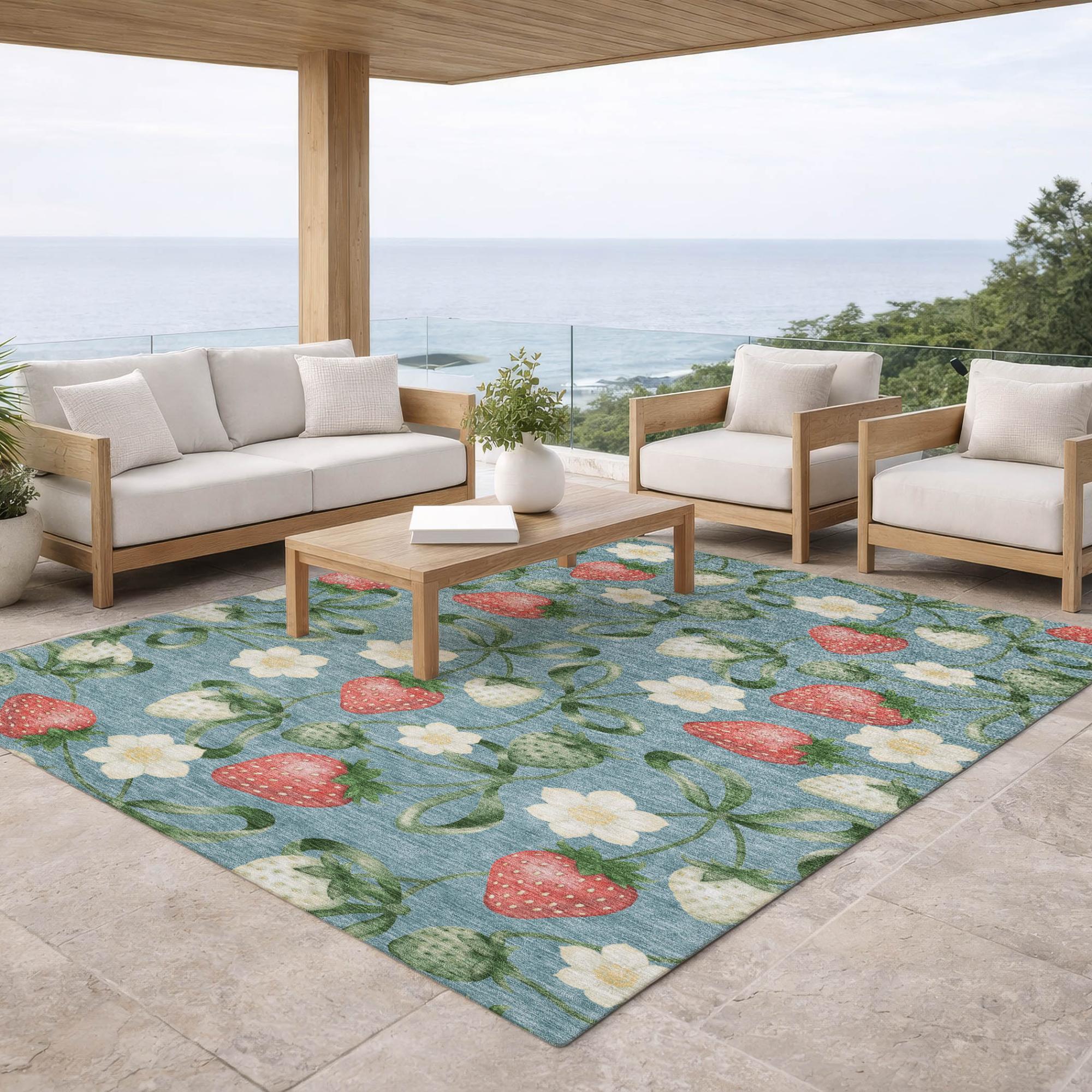 5' X 8' Teal Blue And Green Floral Washable Indoor Outdoor Area Rug Homeroots Outdoor