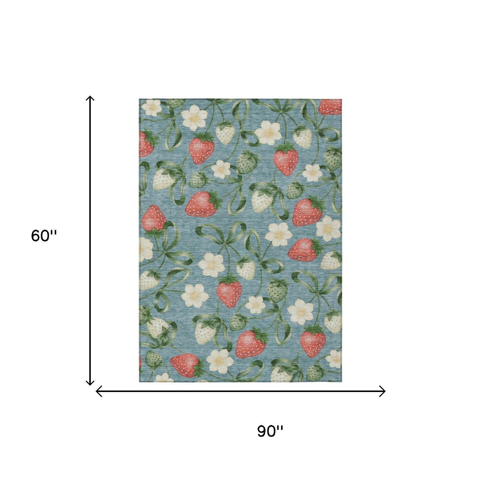 5' X 8' Teal Blue And Green Floral Washable Indoor Outdoor Area Rug Homeroots Outdoor