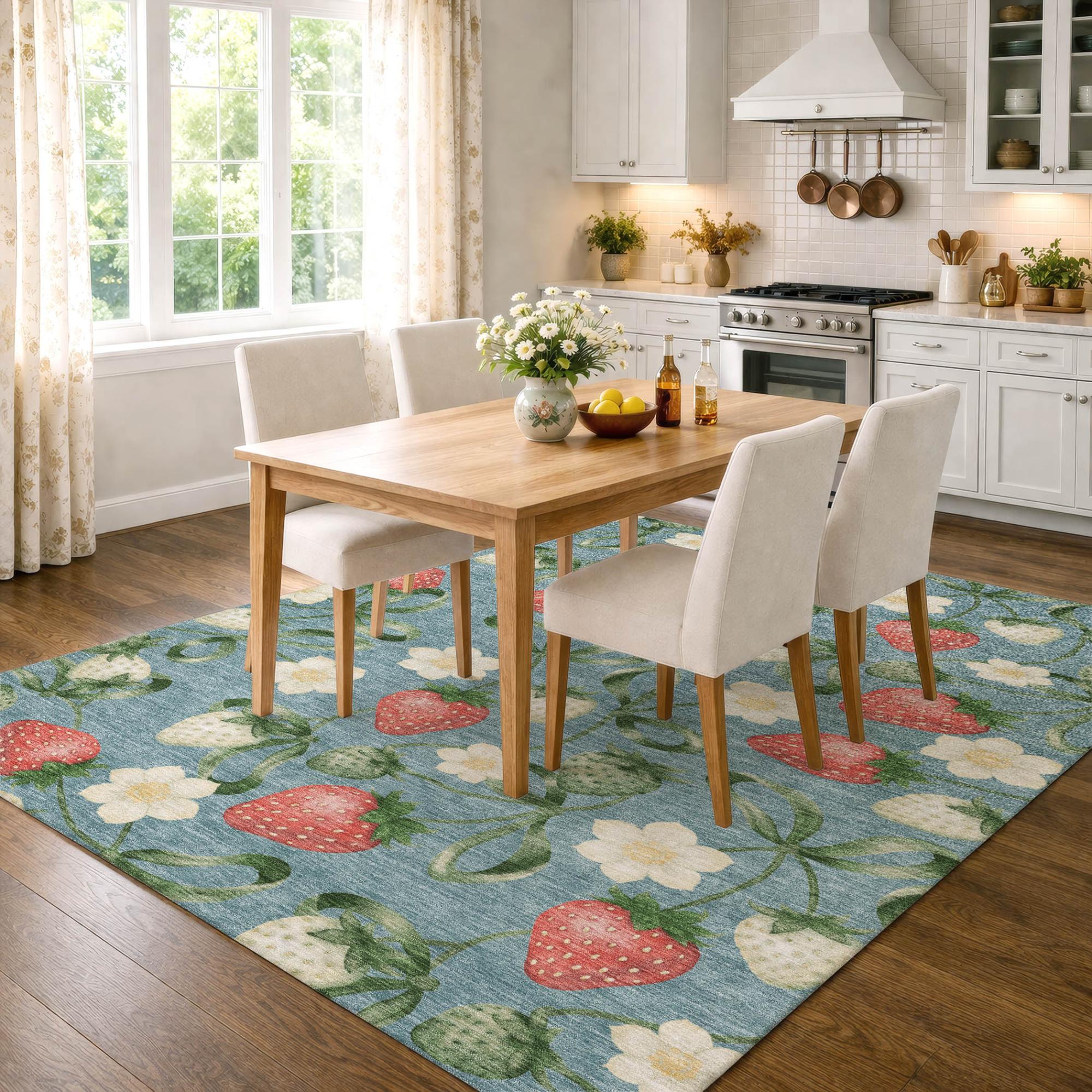 5' X 8' Teal Blue And Green Floral Washable Indoor Outdoor Area Rug Homeroots Outdoor