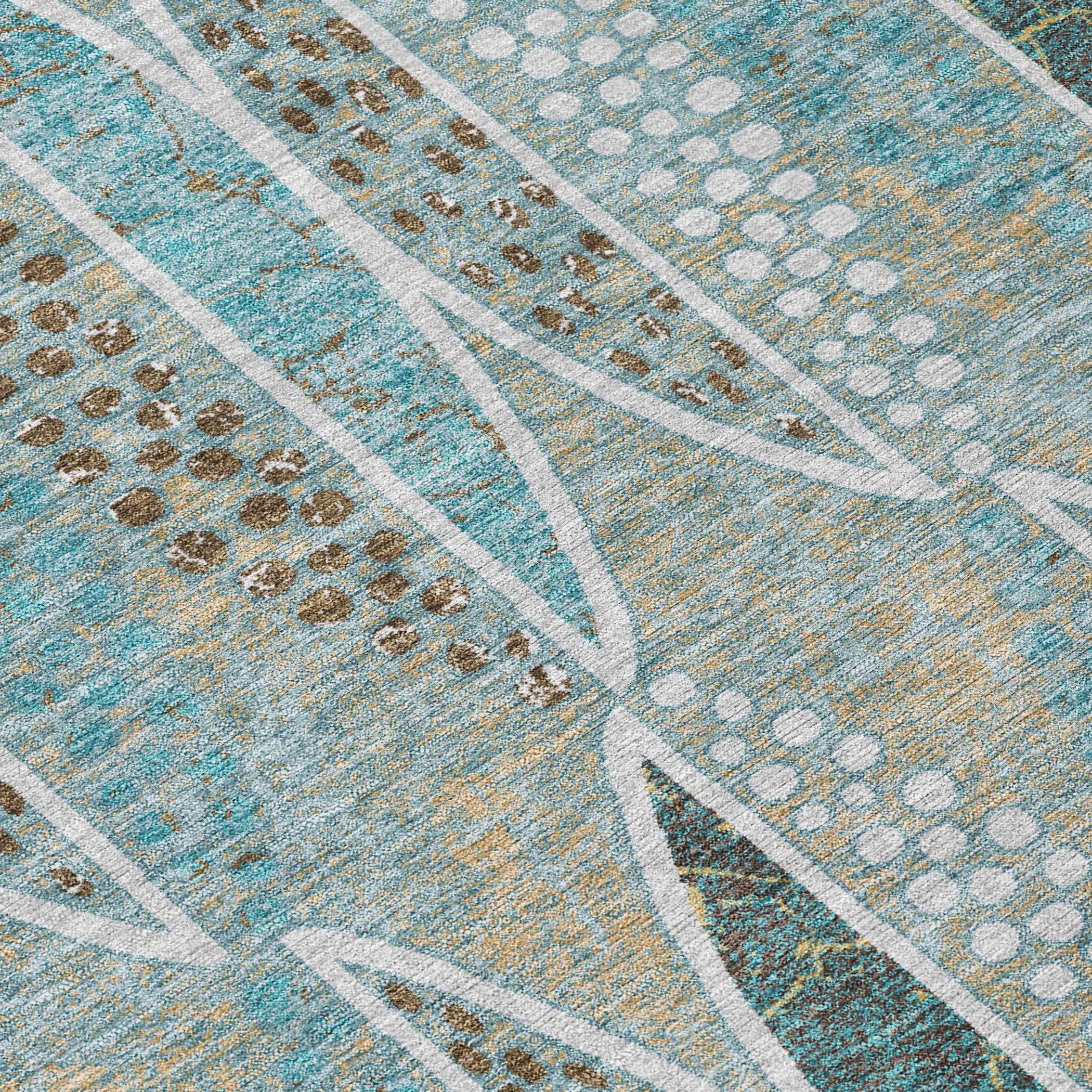 5' X 8' Teal Blue And Green Geometric Washable Indoor Outdoor Area Rug Homeroots Outdoor