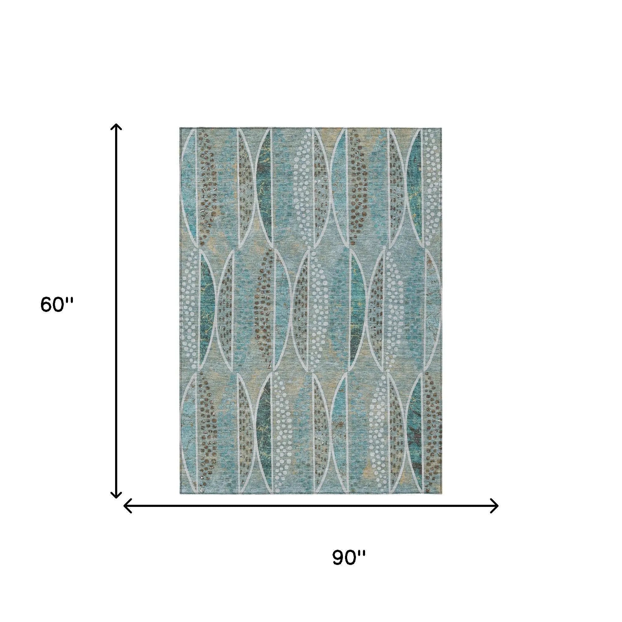 5' X 8' Teal Blue And Green Geometric Washable Indoor Outdoor Area Rug Homeroots Outdoor