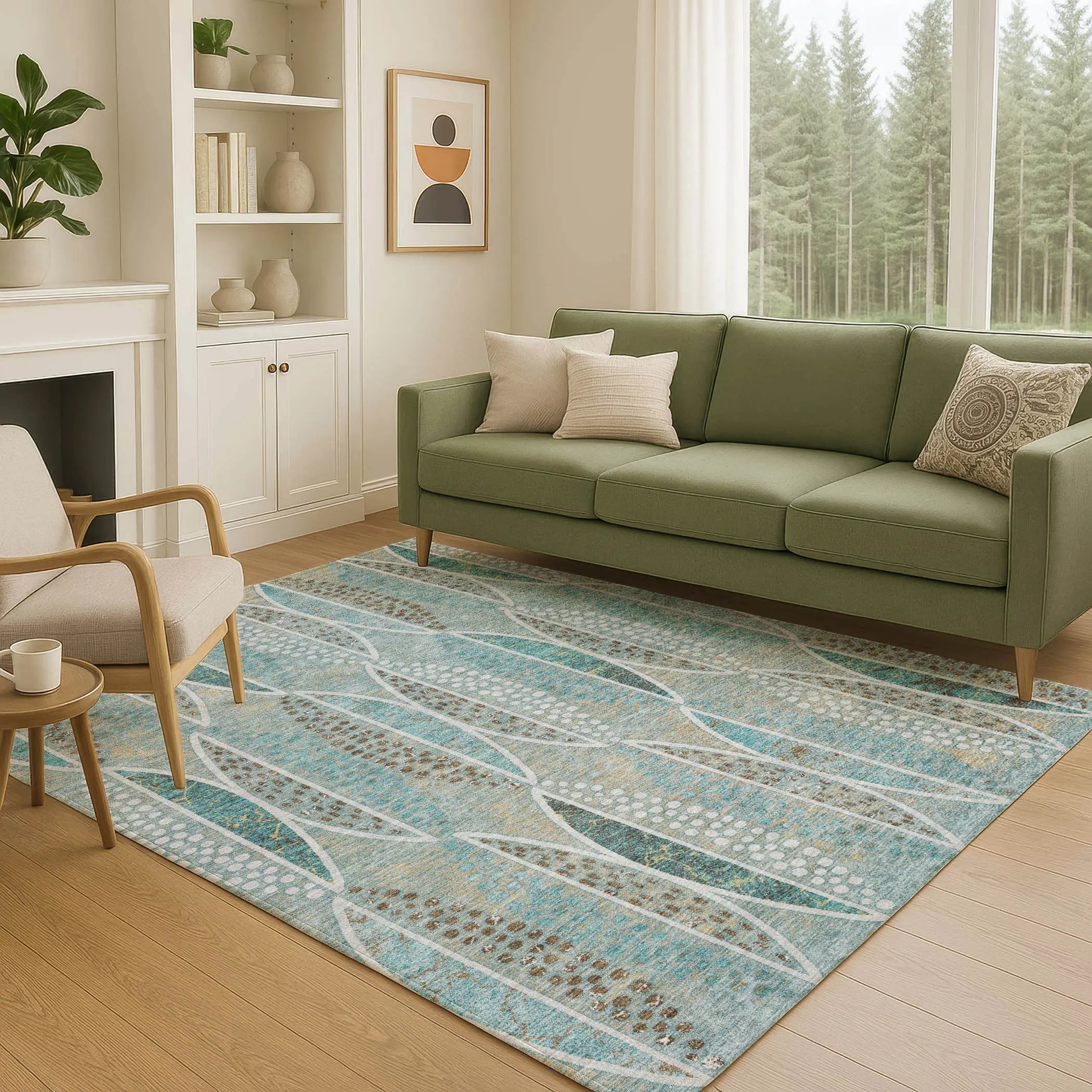 5' X 8' Teal Blue And Green Geometric Washable Indoor Outdoor Area Rug Homeroots Outdoor
