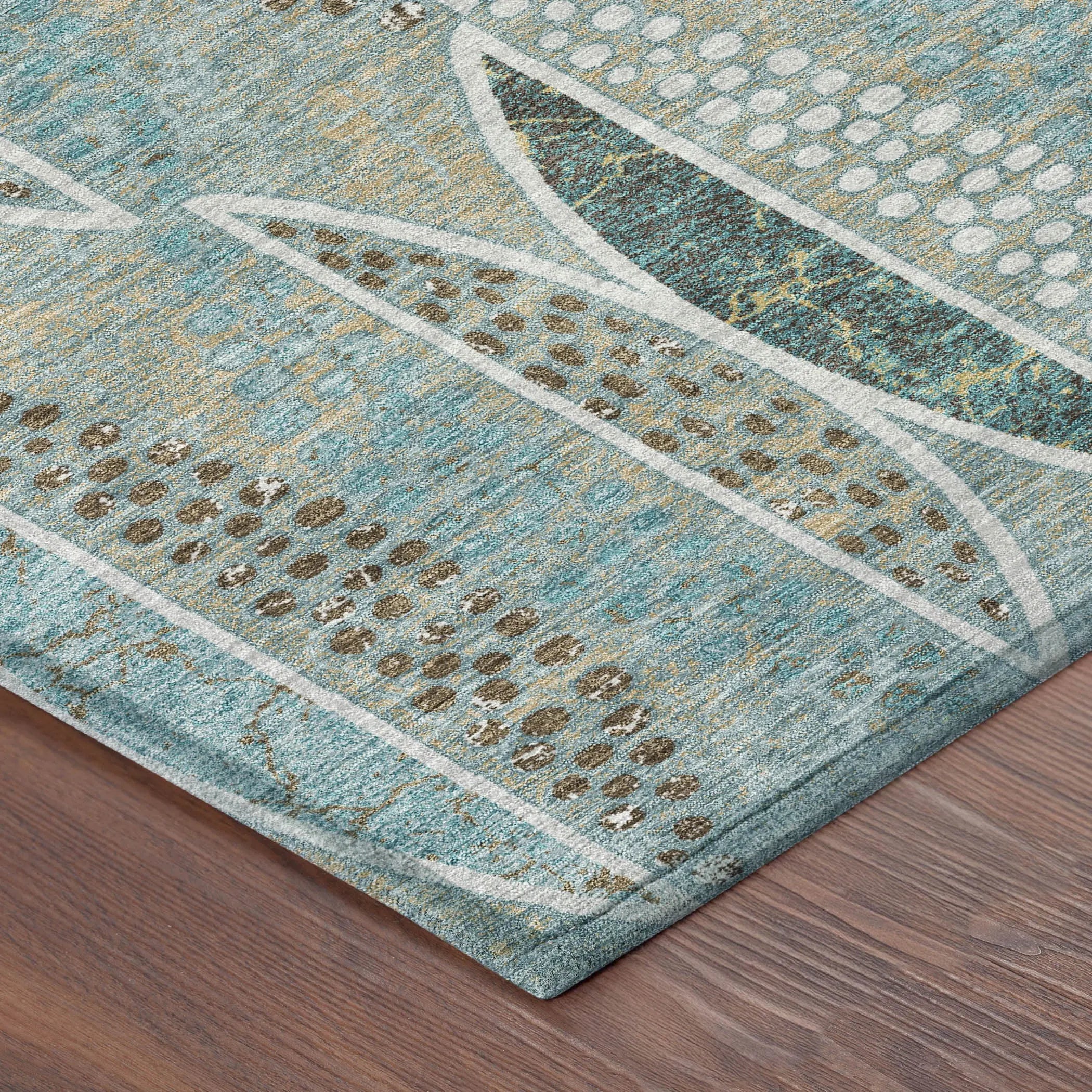 5' X 8' Teal Blue And Green Geometric Washable Indoor Outdoor Area Rug Homeroots Outdoor