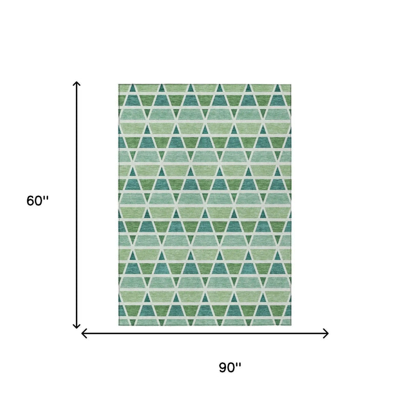 5' X 8' Teal Blue And Green Geometric Washable Indoor Outdoor Area Rug Homeroots Outdoor