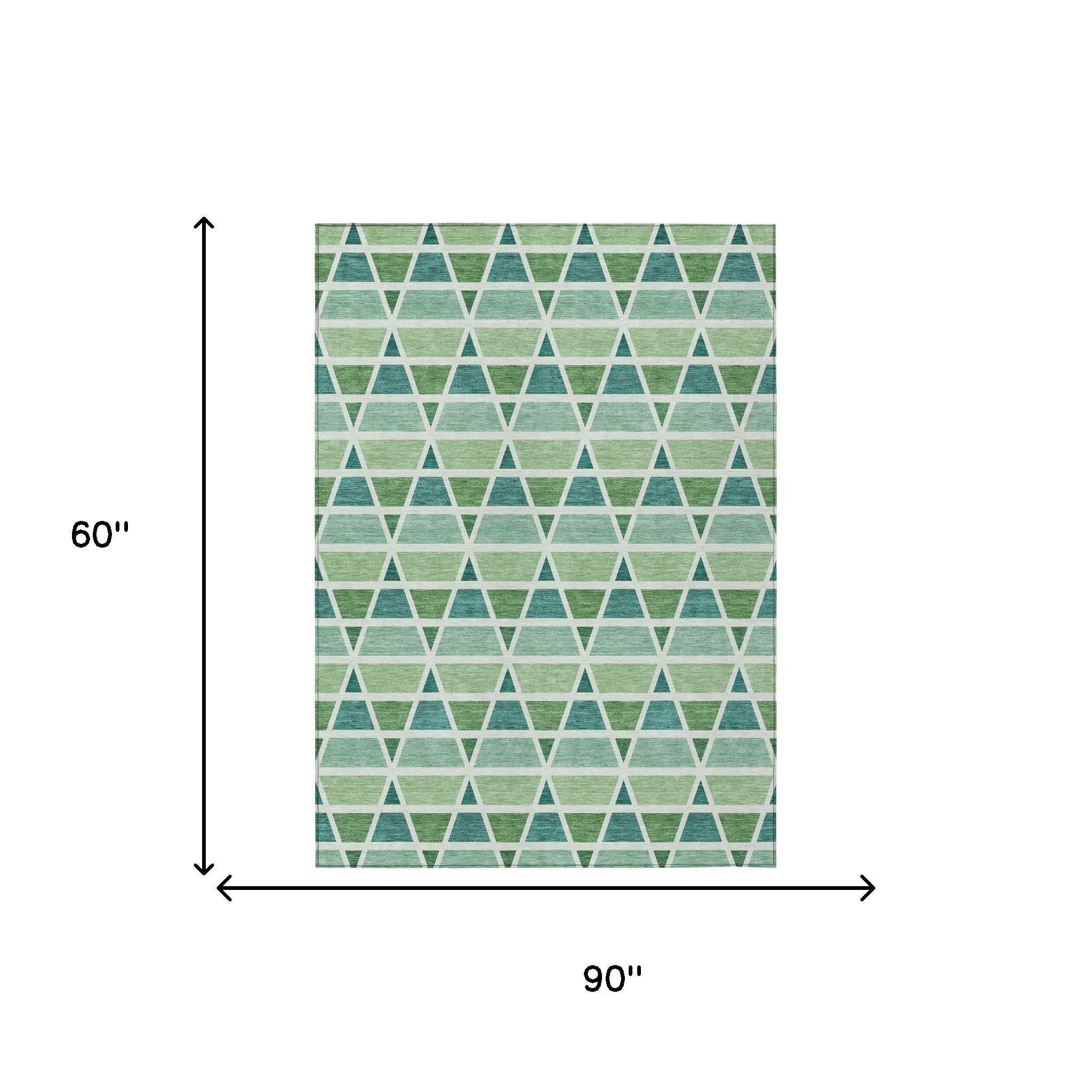 5' X 8' Teal Blue And Green Geometric Washable Indoor Outdoor Area Rug Homeroots Outdoor