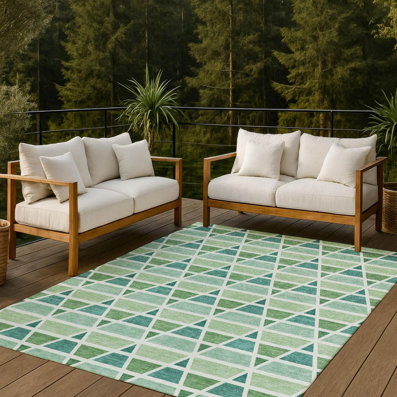 5' X 8' Teal Blue And Green Geometric Washable Indoor Outdoor Area Rug Homeroots Outdoor