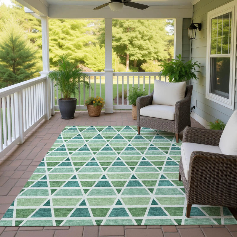 5' X 8' Teal Blue And Green Geometric Washable Indoor Outdoor Area Rug Homeroots Outdoor