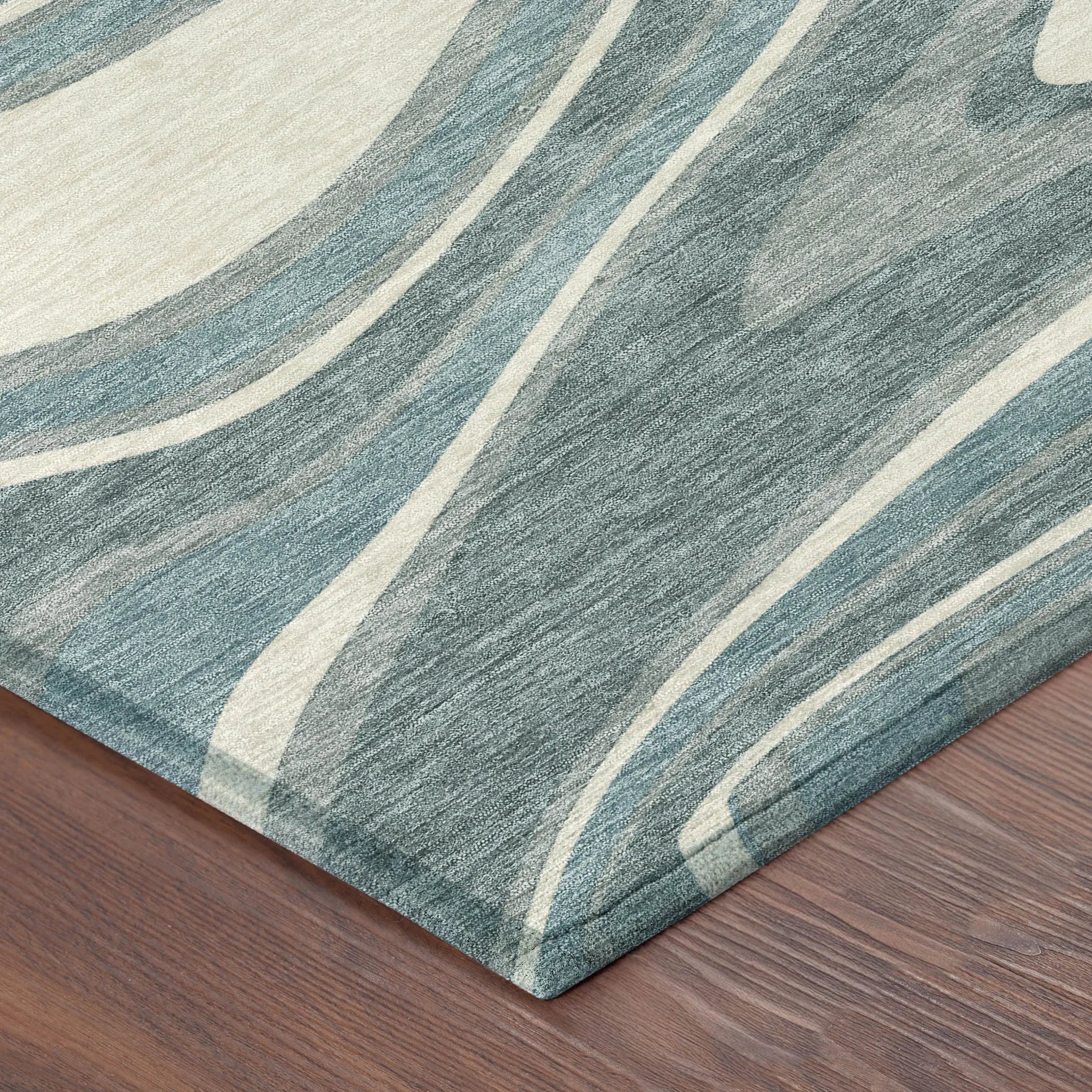 5' X 8' Teal Blue And Ivory Abstract Washable Indoor Outdoor Area Rug Homeroots Outdoor