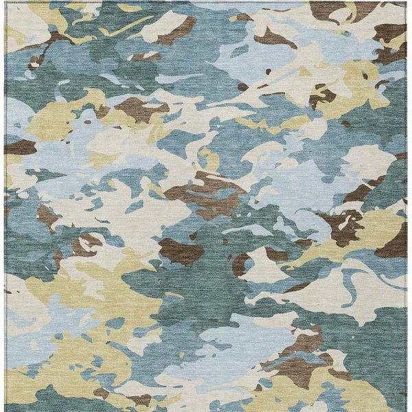 5' X 8' Teal Blue And Ivory Abstract Washable Indoor Outdoor Area Rug Homeroots Outdoor