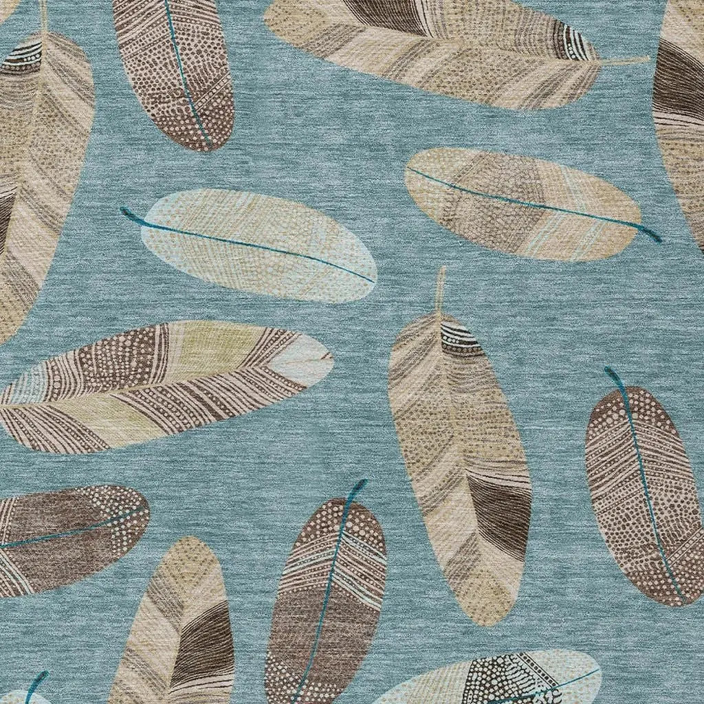 5' X 8' Teal Blue And Ivory Botanical Leaves Washable Indoor Outdoor Area Rug Homeroots Outdoor