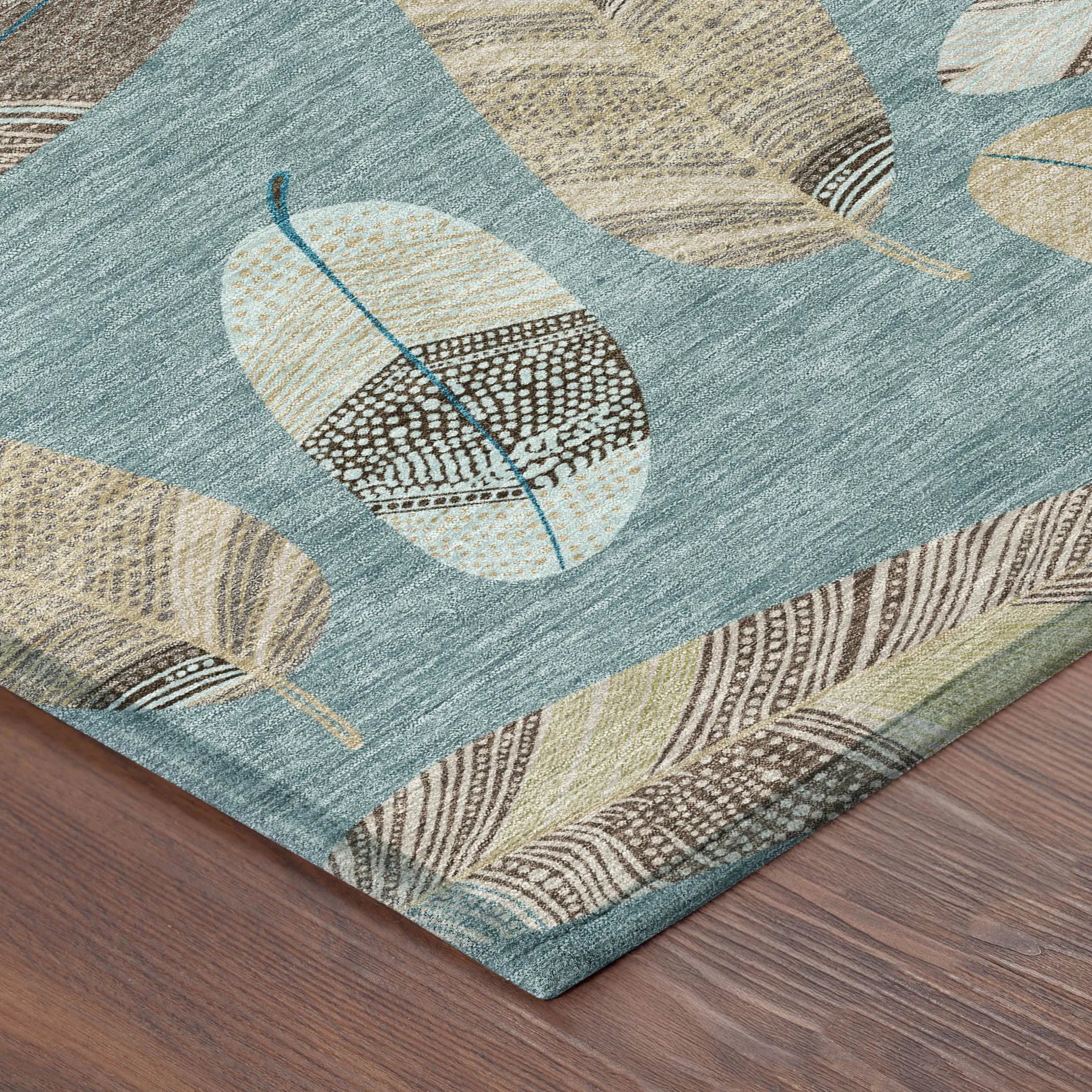5' X 8' Teal Blue And Ivory Botanical Leaves Washable Indoor Outdoor Area Rug Homeroots Outdoor