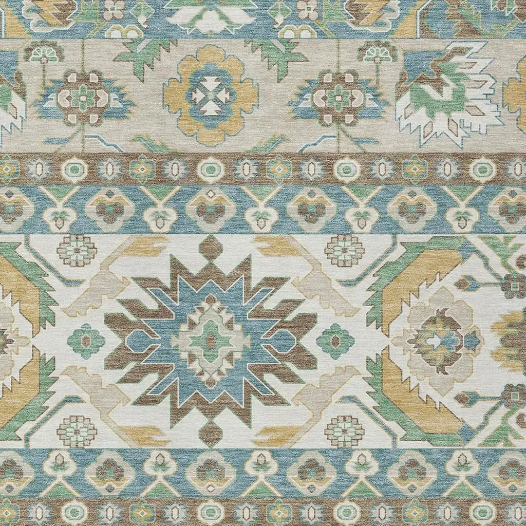 5' X 8' Teal Blue And Ivory Cactus Washable Indoor Outdoor Area Rug Homeroots Outdoor