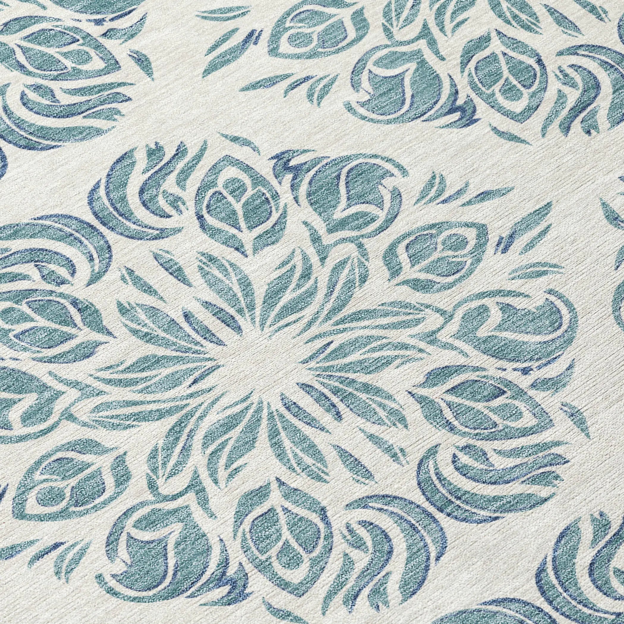 5' X 8' Teal Blue And Ivory Damask Washable Indoor Outdoor Area Rug Homeroots Outdoor