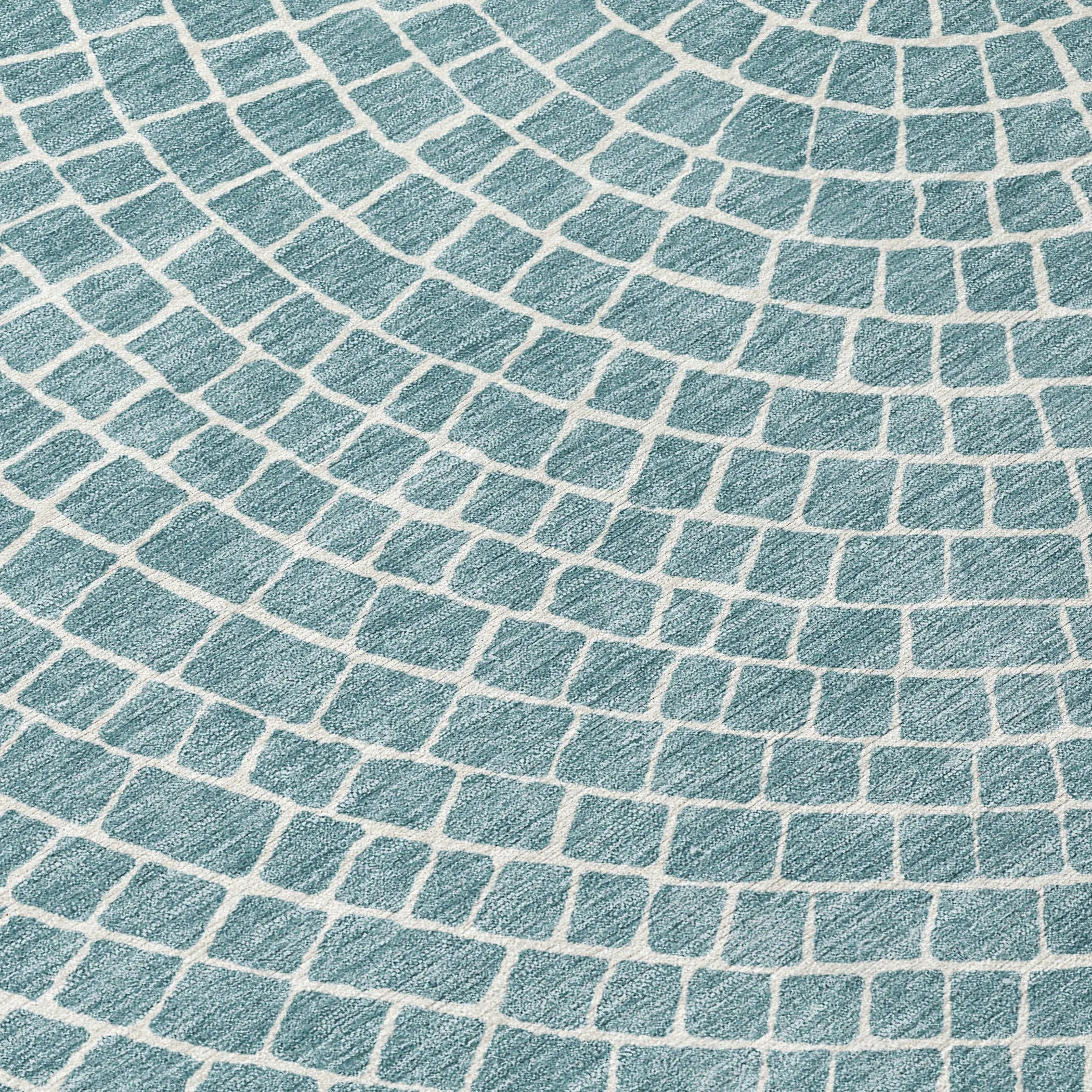 5' X 8' Teal Blue And Ivory Geometric Washable Indoor Outdoor Area Rug Homeroots Outdoor