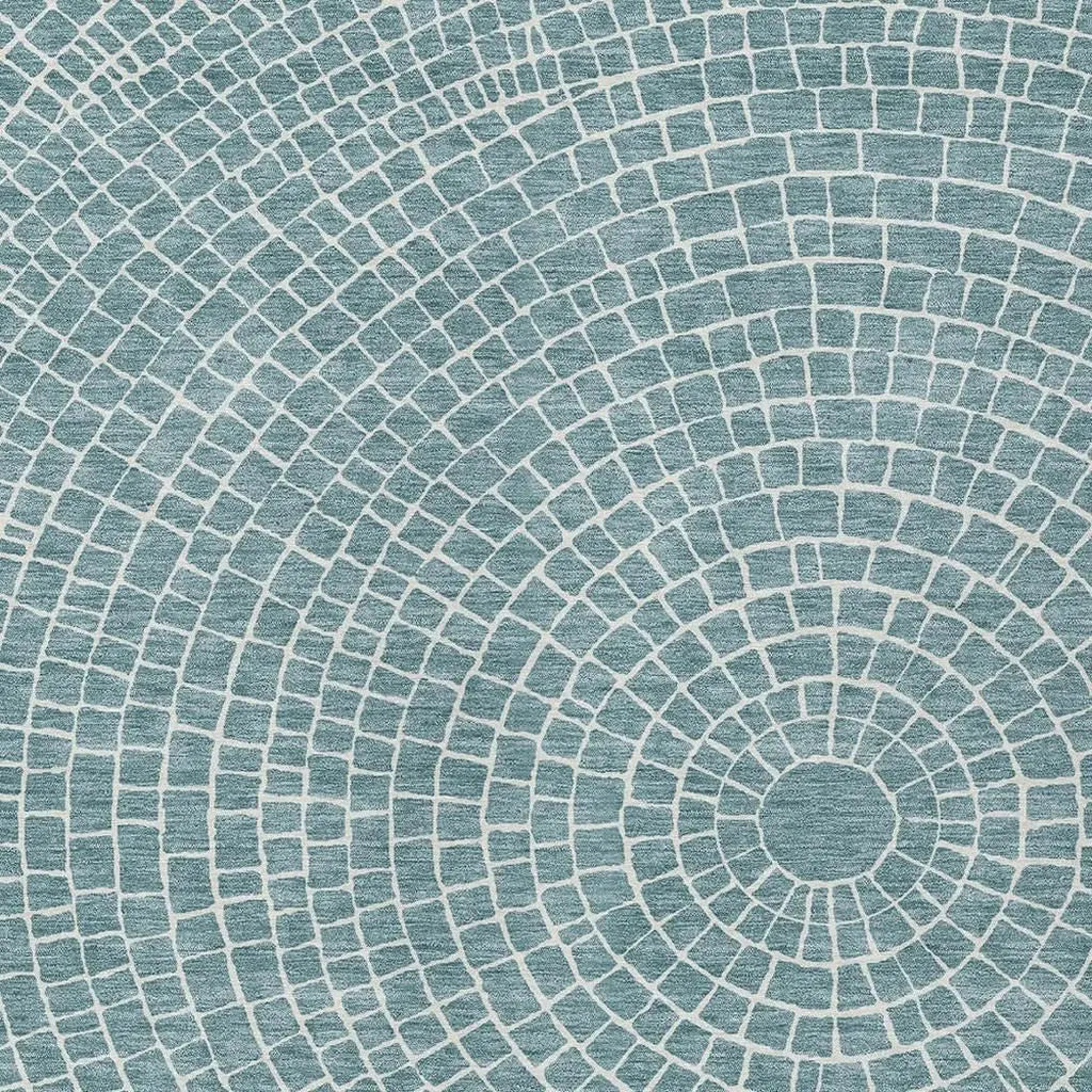 5' X 8' Teal Blue And Ivory Geometric Washable Indoor Outdoor Area Rug Homeroots Outdoor