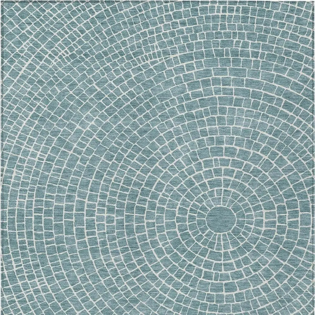 5' X 8' Teal Blue And Ivory Geometric Washable Indoor Outdoor Area Rug Homeroots Outdoor