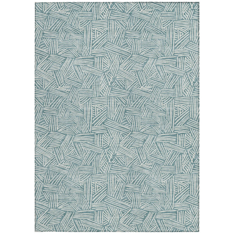 5' X 8' Teal Blue And Ivory Geometric Washable Indoor Outdoor Area Rug Homeroots Outdoor