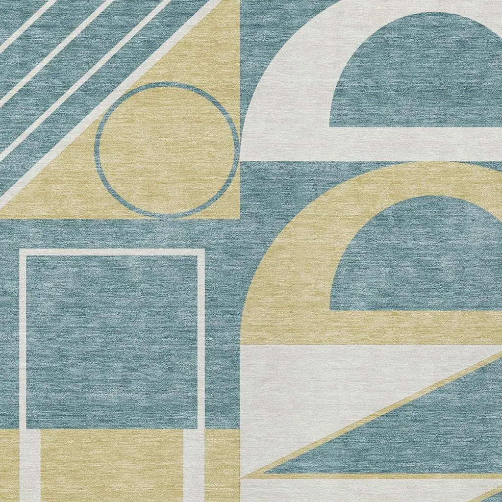 5' X 8' Teal Blue And Ivory Geometric Washable Indoor Outdoor Area Rug Homeroots Outdoor