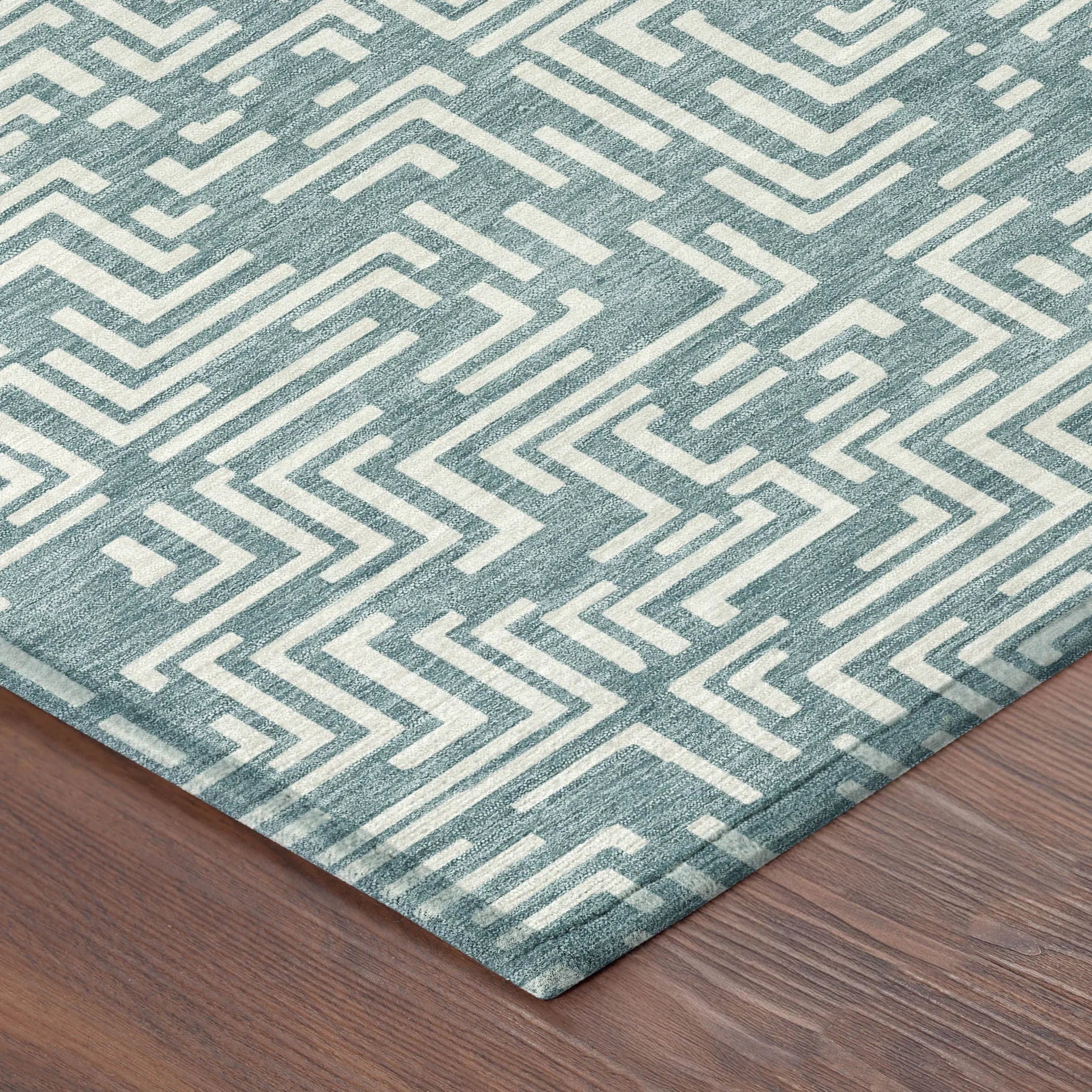 5' X 8' Teal Blue And Ivory Geometric Washable Indoor Outdoor Area Rug Homeroots Outdoor