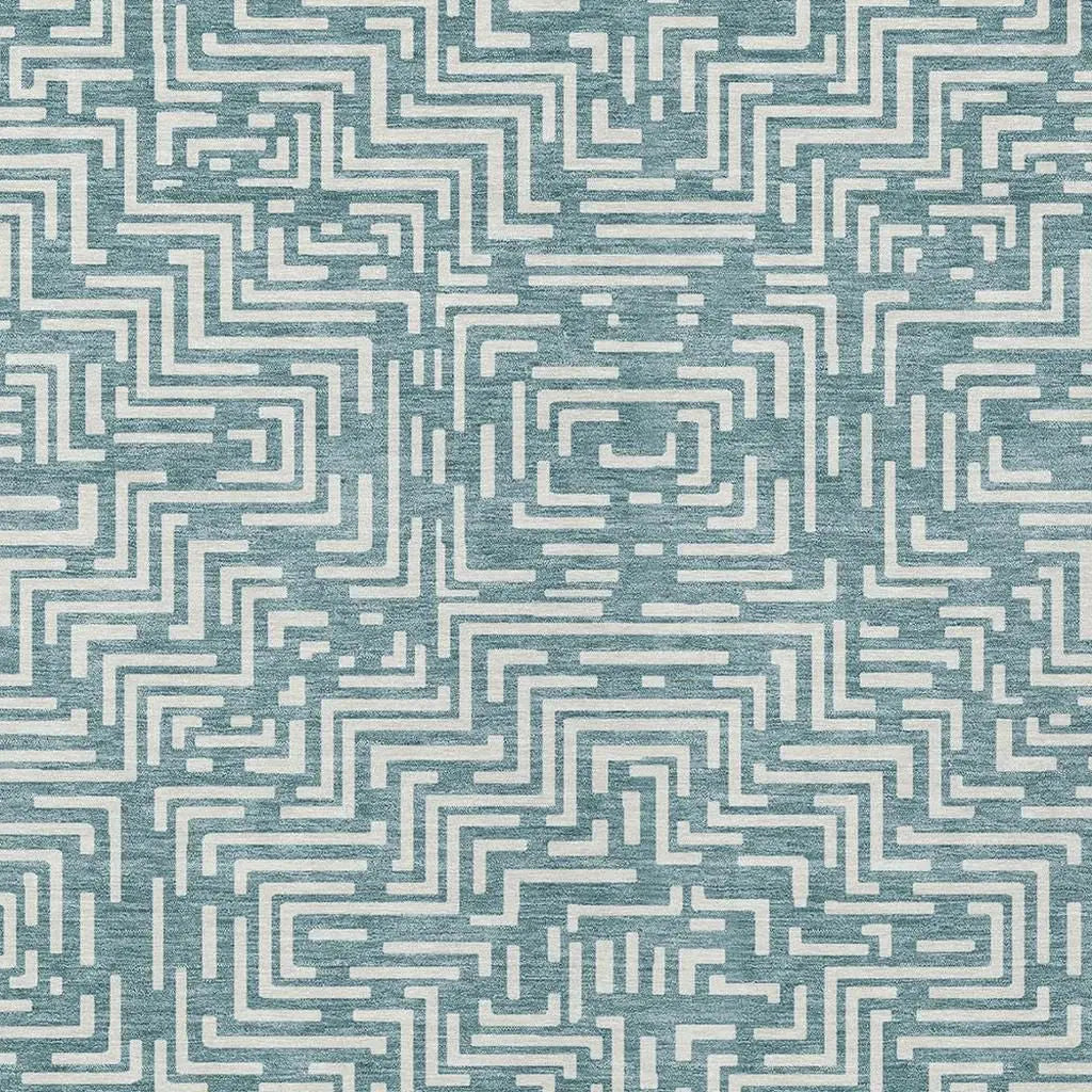 5' X 8' Teal Blue And Ivory Geometric Washable Indoor Outdoor Area Rug Homeroots Outdoor