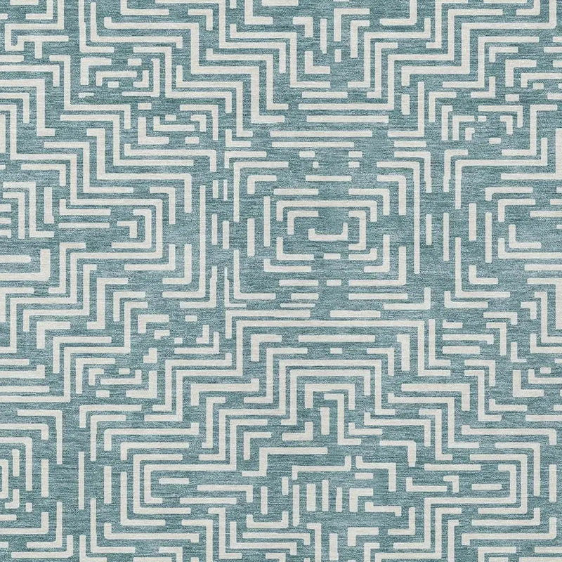 5' X 8' Teal Blue And Ivory Geometric Washable Indoor Outdoor Area Rug Homeroots Outdoor