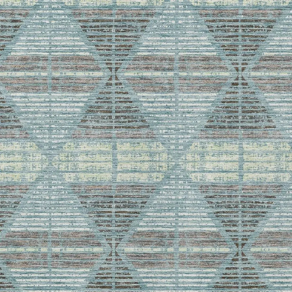5' X 8' Teal Blue And Ivory Geometric Washable Indoor Outdoor Area Rug Homeroots Outdoor