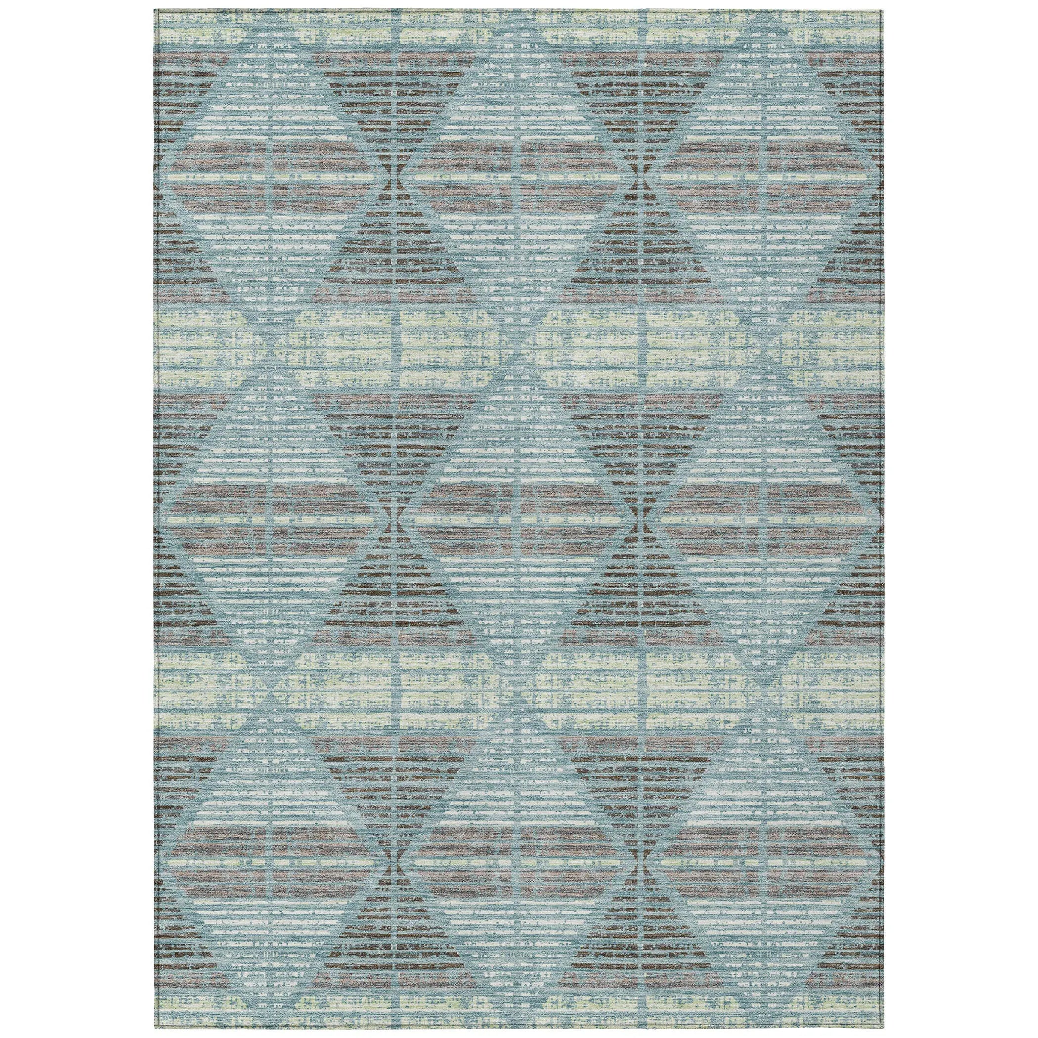 5' X 8' Teal Blue And Ivory Geometric Washable Indoor Outdoor Area Rug Homeroots Outdoor
