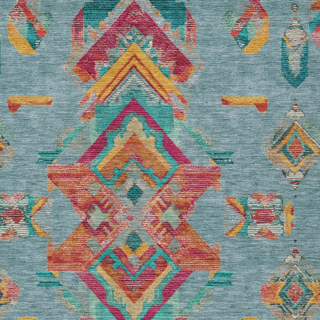 5' X 8' Teal Blue And Ivory Tribal Washable Indoor Outdoor Area Rug Homeroots Outdoor
