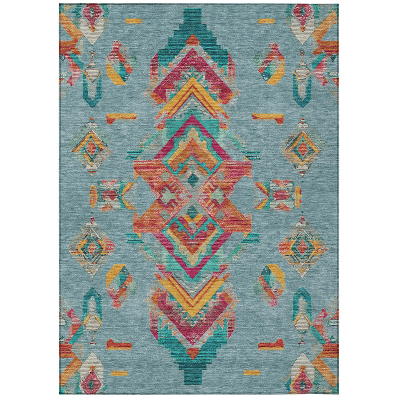 5' X 8' Teal Blue And Ivory Tribal Washable Indoor Outdoor Area Rug Homeroots Outdoor