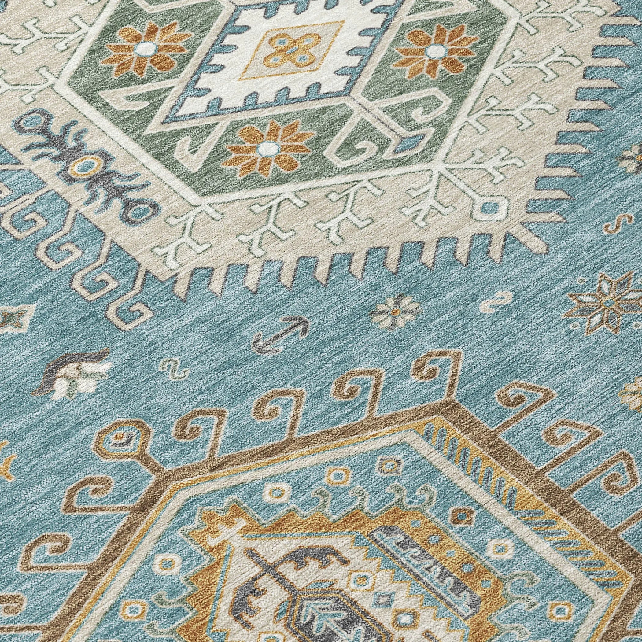 5' X 8' Teal Blue And Ivory Tribal Washable Indoor Outdoor Area Rug Homeroots Outdoor