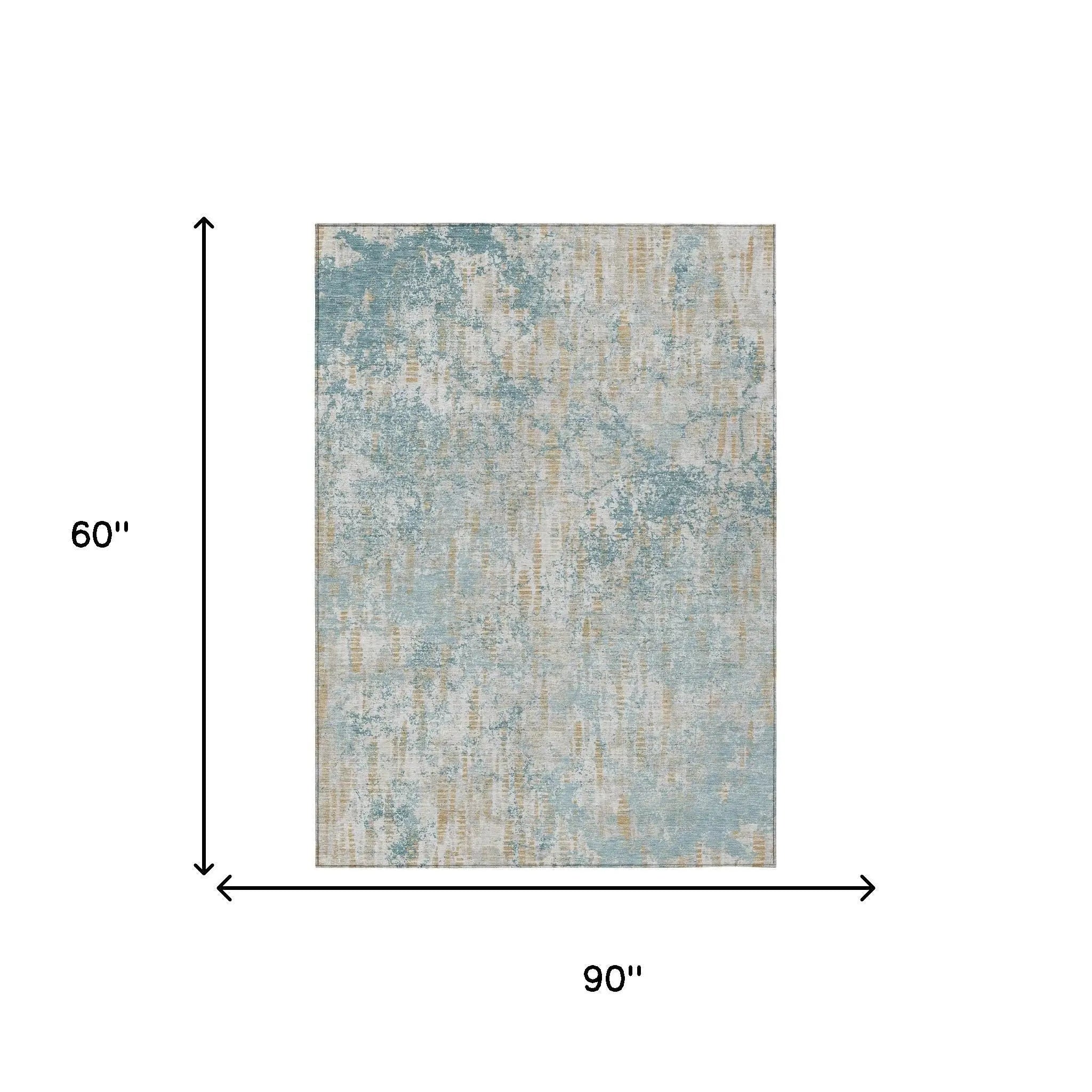 5' X 8' Teal Blue And Linen Abstract Washable Indoor Outdoor Area Rug Homeroots Outdoor