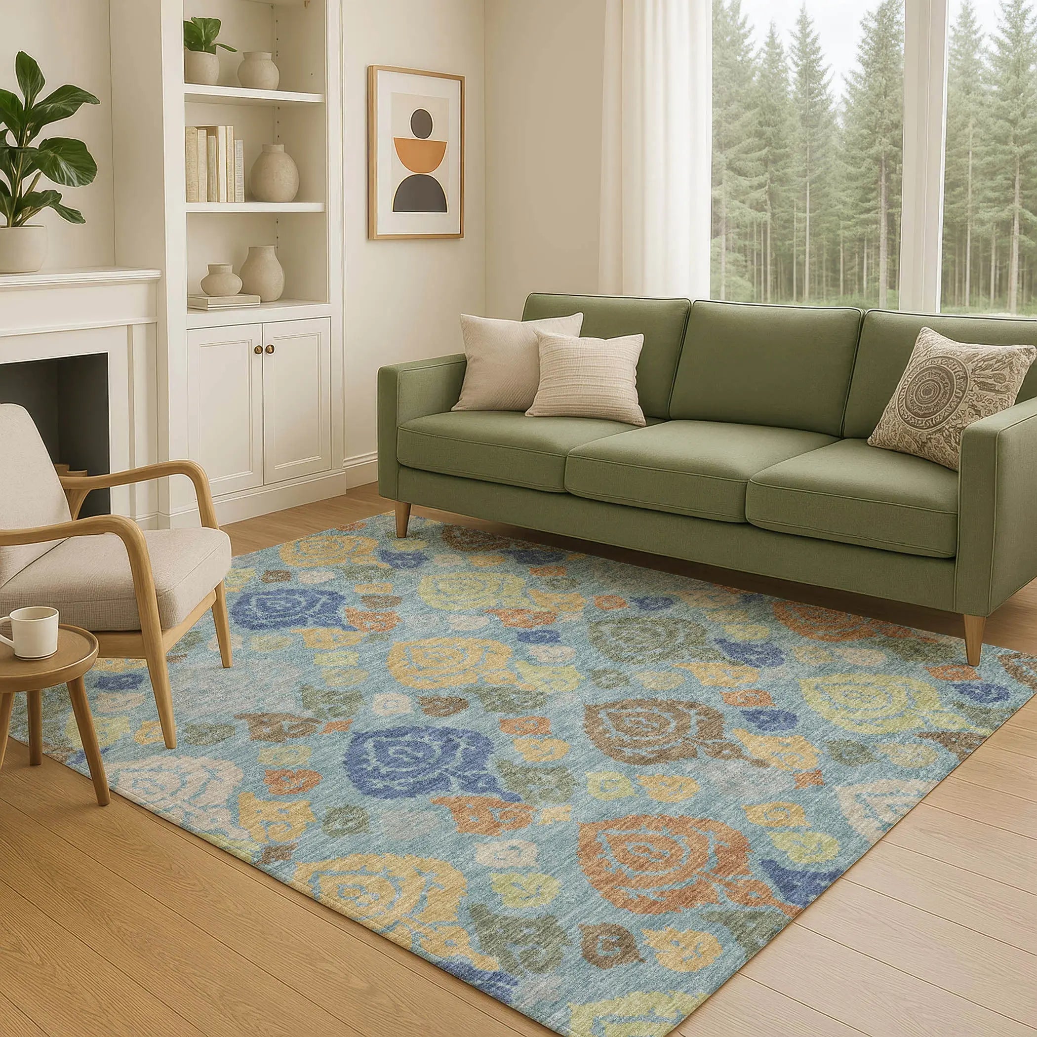5' X 8' Teal Blue And Navy Blue Damask Washable Indoor Outdoor Area Rug Homeroots Outdoor
