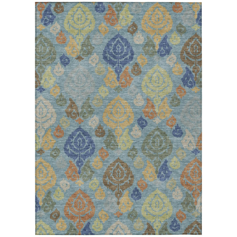 5' X 8' Teal Blue And Navy Blue Damask Washable Indoor Outdoor Area Rug Homeroots Outdoor