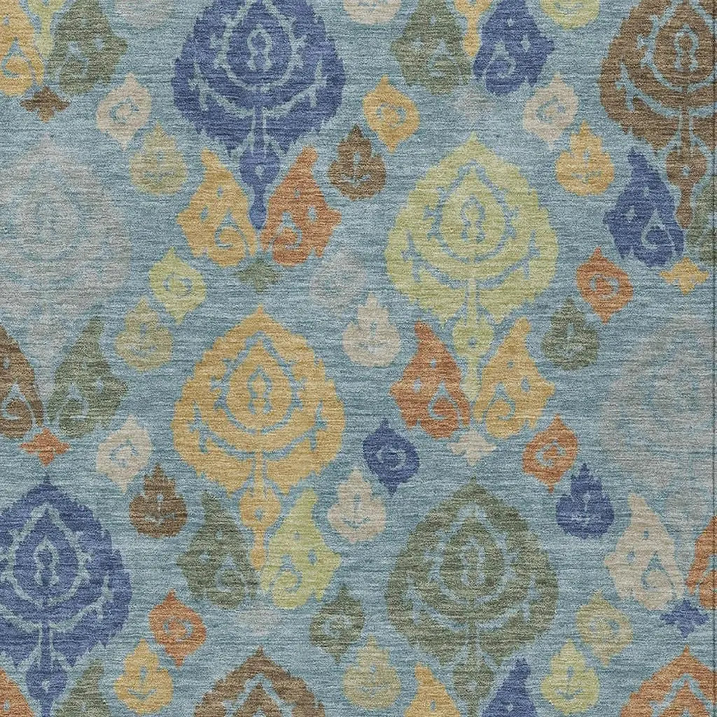 5' X 8' Teal Blue And Navy Blue Damask Washable Indoor Outdoor Area Rug Homeroots Outdoor