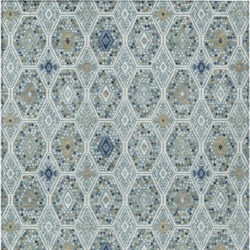 5' X 8' Teal Blue And Navy Blue Geometric Washable Indoor Outdoor Area Rug Homeroots Outdoor