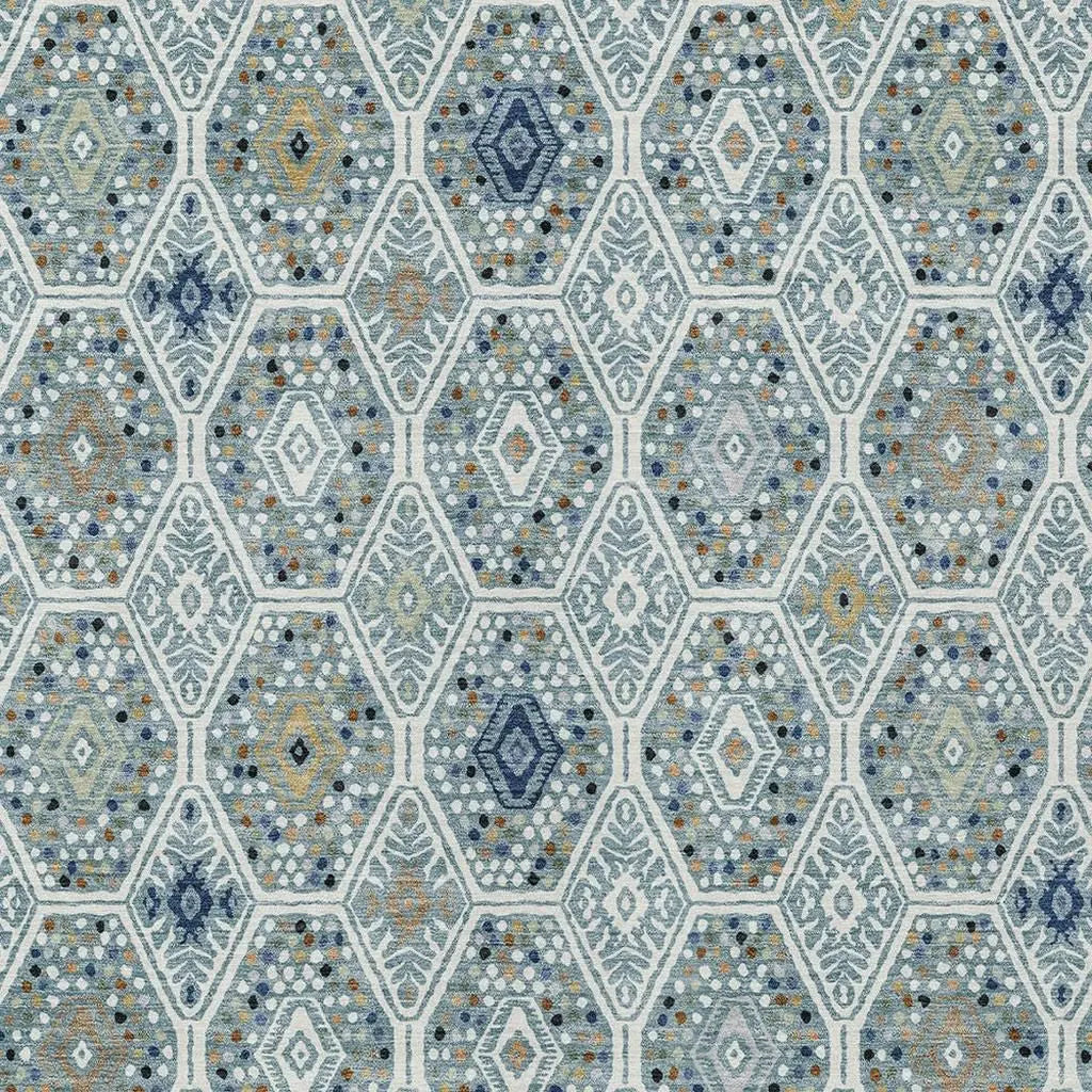 5' X 8' Teal Blue And Navy Blue Geometric Washable Indoor Outdoor Area Rug Homeroots Outdoor