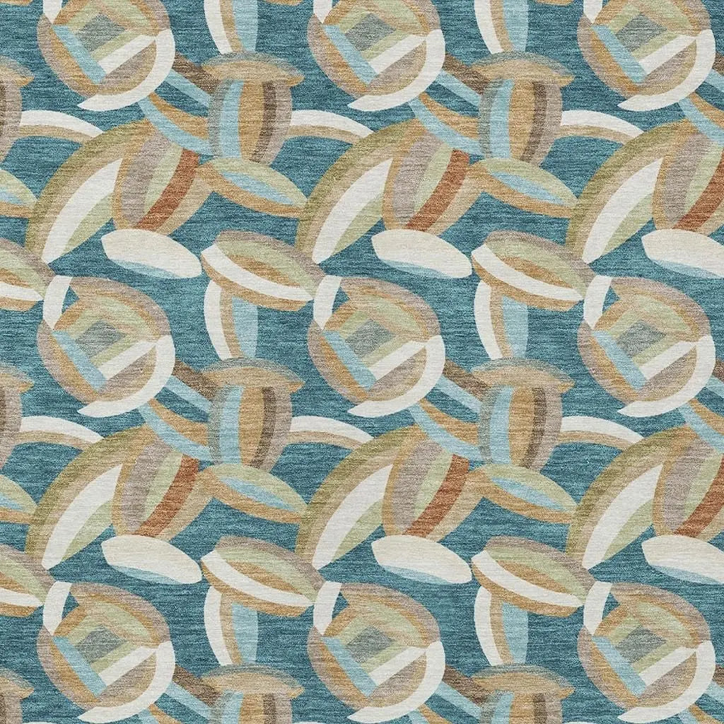 5' X 8' Teal Blue And Orange Abstract Washable Indoor Outdoor Area Rug Homeroots Outdoor