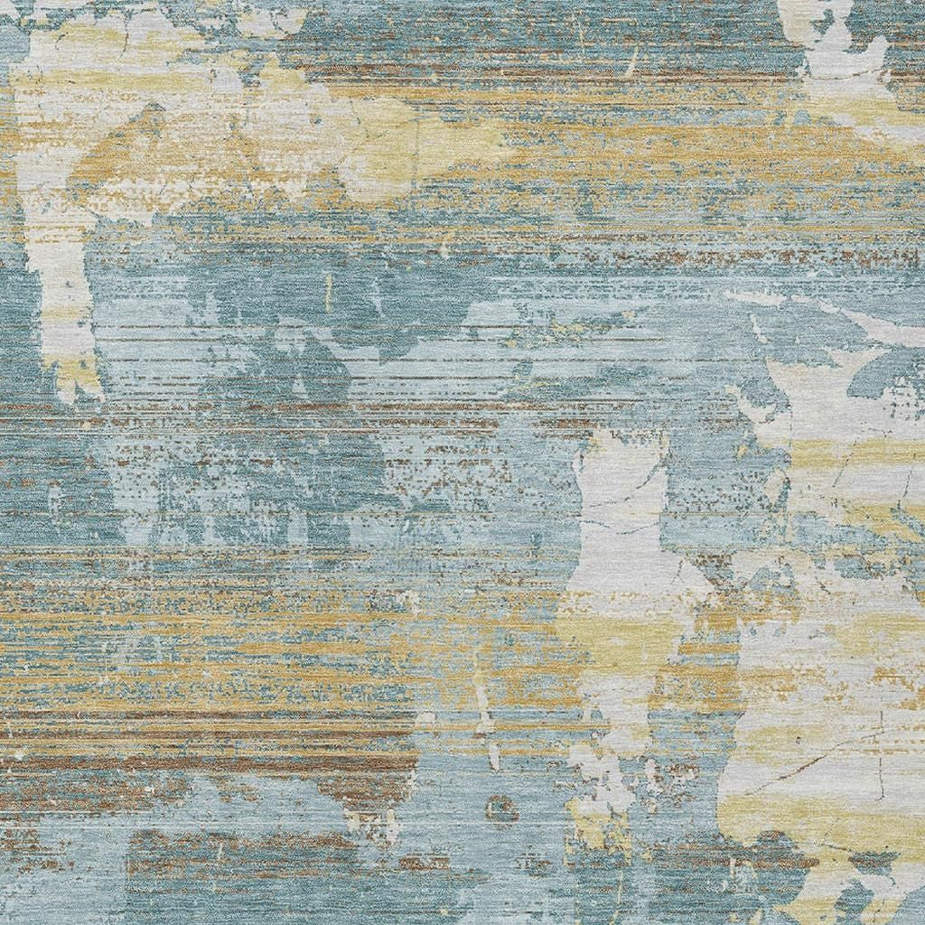 5' X 8' Teal Blue And Pewter Abstract Washable Indoor Outdoor Area Rug Homeroots Outdoor