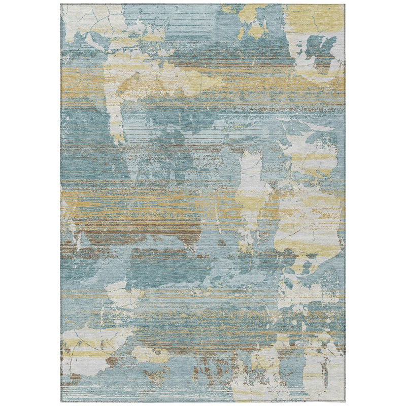 5' X 8' Teal Blue And Pewter Abstract Washable Indoor Outdoor Area Rug Homeroots Outdoor