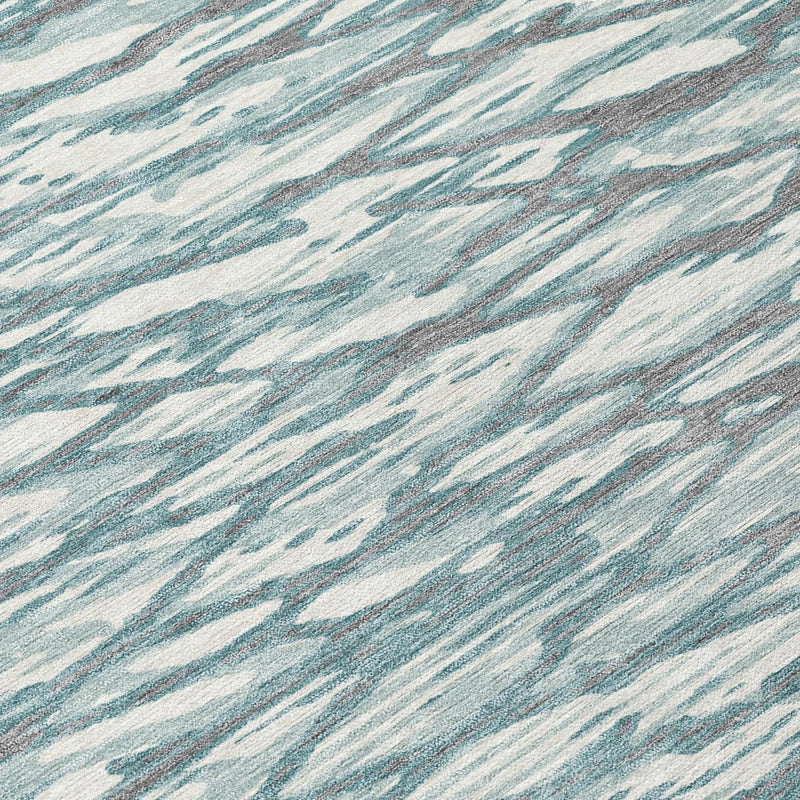 5' X 8' Teal Blue And Pewter Abstract Washable Indoor Outdoor Area Rug Homeroots Outdoor